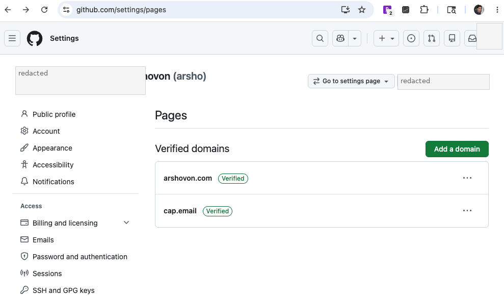 GitHub Pages verified domains