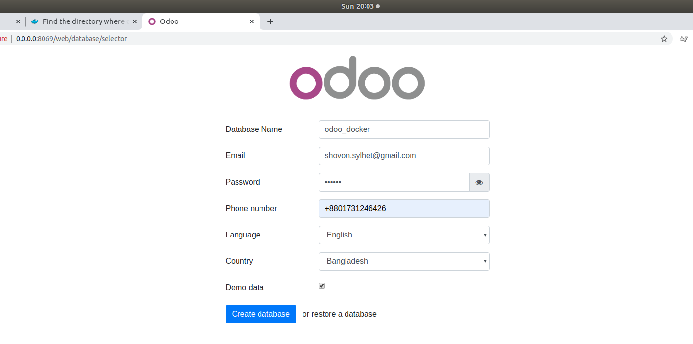 alt Configure Odoo Database