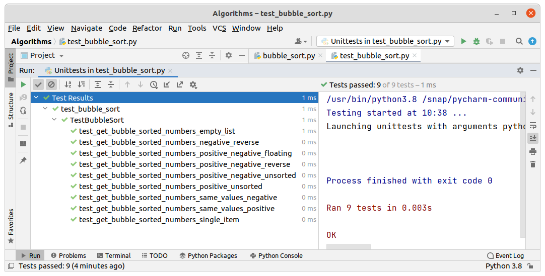 Unittesting of bubble sort