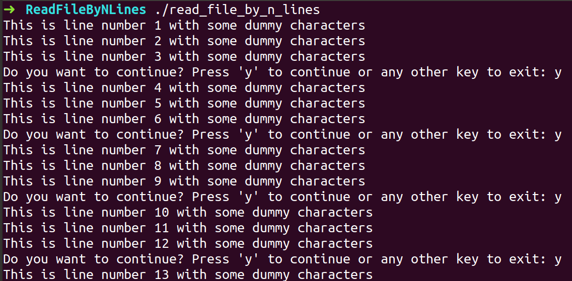 Read File by N Lines using C programming language